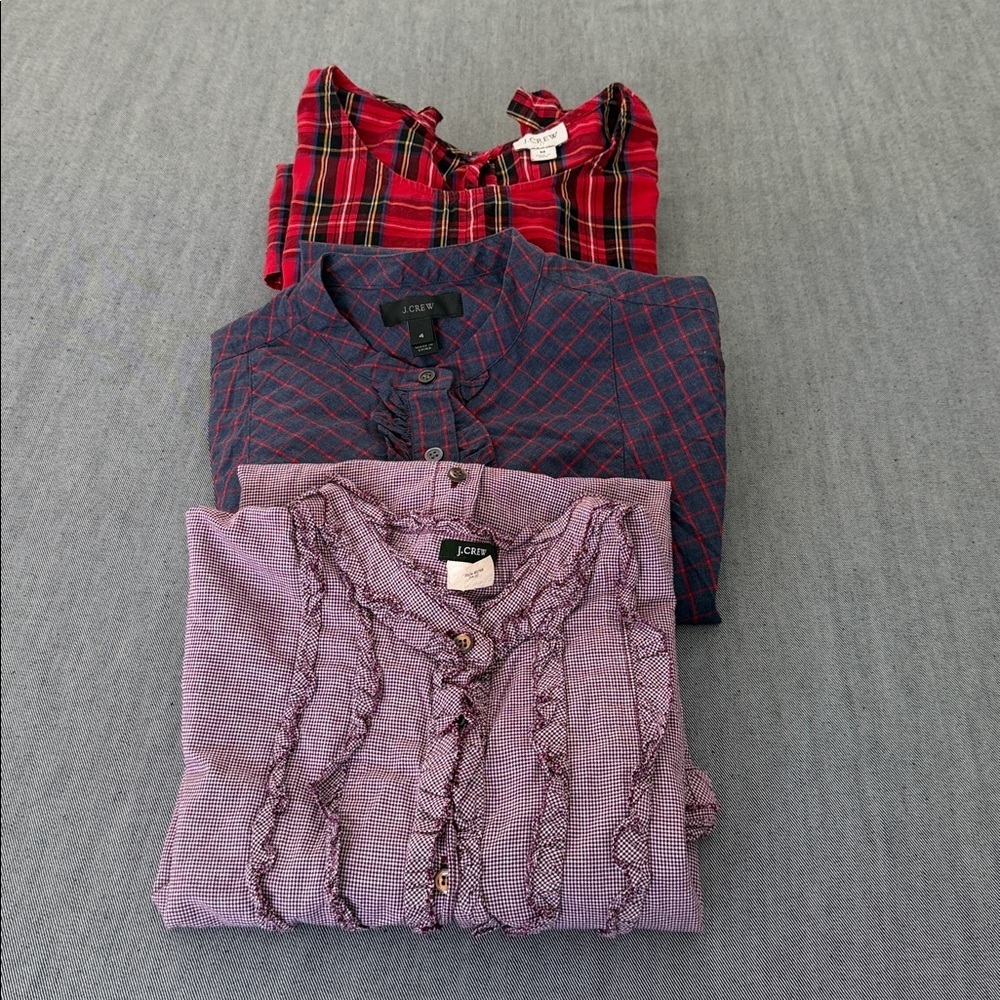 J.Crew Women’s Top Bundle 3 Pieces Size M & Size 4 Plaid Ruffle Button Down G-2